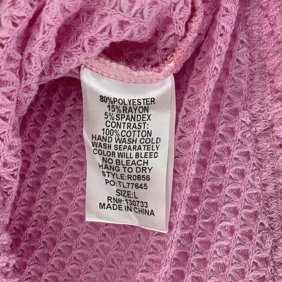 NWT Umgee Shirt Women L Pink Sheer Waffle Knit Boxy Camp Lagenlook Boho Gypsy - Picture 7 of 7